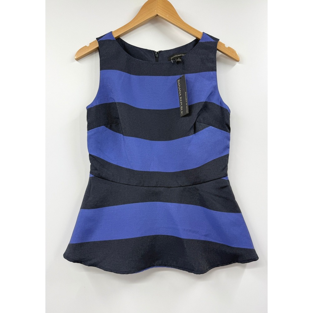 Banana Republic Womens Blue Striped Peplum Top Sleeveless Size 4‎ NWT